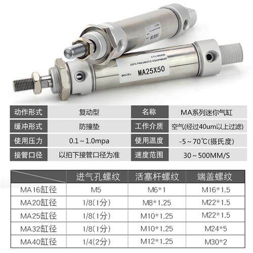 好货小型气动不锈钢迷你气缸MA16/20/25/32/40-100x200x25x50x75-