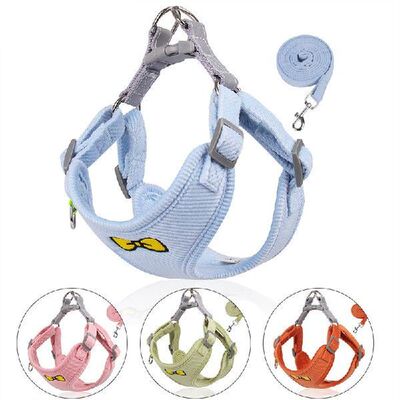 好货Adjustable Pet Dog Harness Leash Set Soft Corduroy Dog