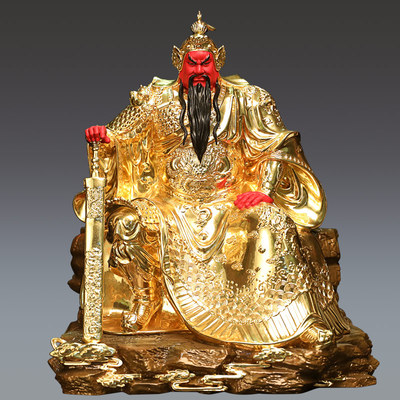 台湾贴金纯铜关公神像供奉铜像文武关公像坐像关平周仓关二爷佛像