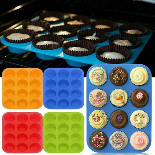 好货12 Hole Kchen Silicone Mold Muffin Cupcake Baking Pan Ba