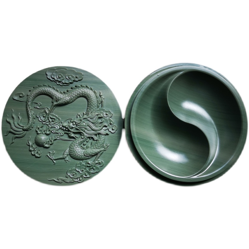 松花砚台 仙人洞老坑松花石砚 太极砚 墨盒 带盖子 文房四宝