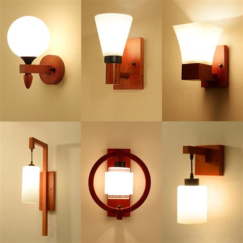 新中式壁灯客厅背景墙壁灯实木实木新中式壁灯卧室床头灯过道阳台
