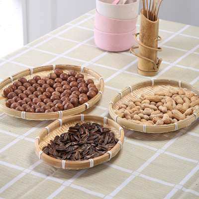 手工竹编晾晒圆形簸箕果盘竹筛幼儿园绘画装饰竹扁农家竹制品竹筐