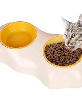 Cat Food Bowl Double Detachable Plastic Pet Double Bowls