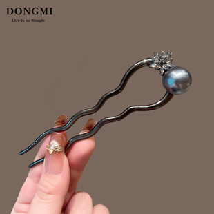 气质珍珠u型发簪女新中式日常通勤簪子2026新款盘发水钻发钗头饰