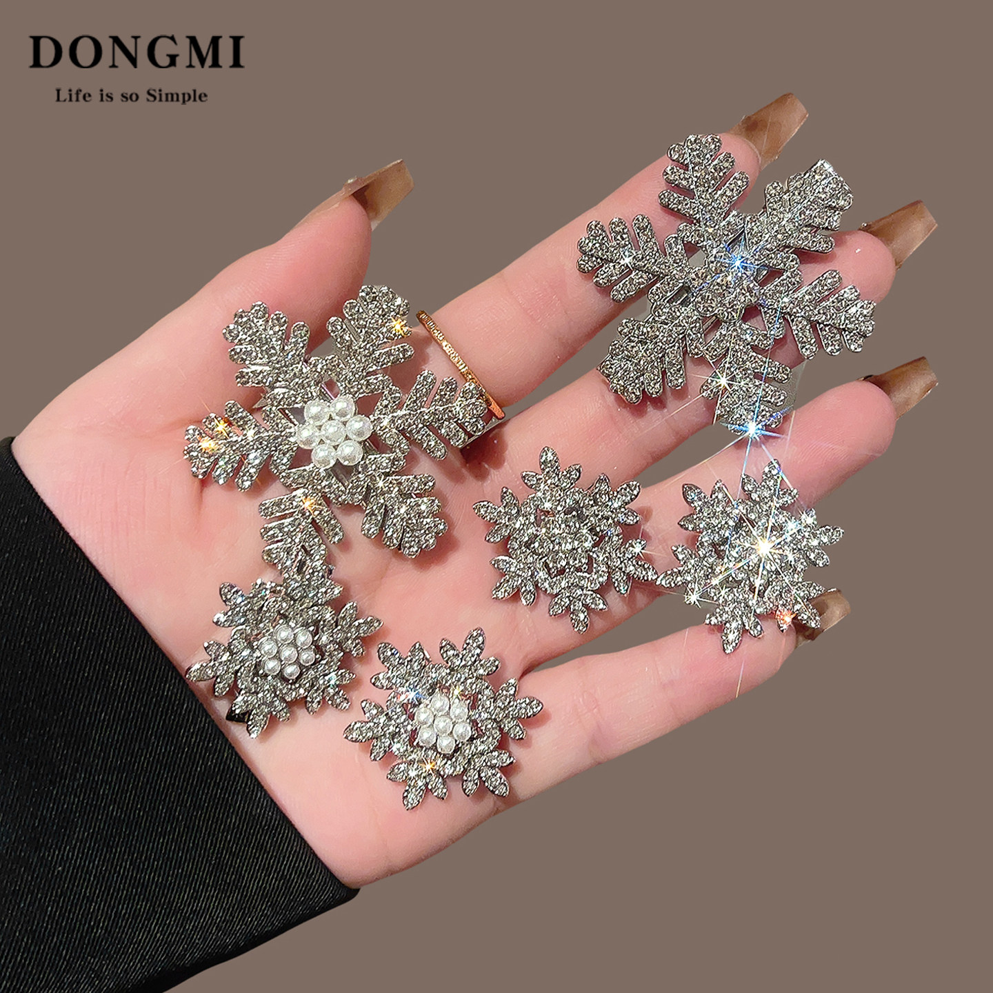 超仙水钻雪花发夹女发卡秋冬侧边