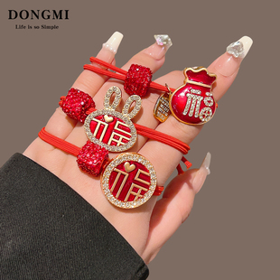 2026新款马年红色本命年发圈头绳新年发绳女孩儿童皮筋扎丸子头饰