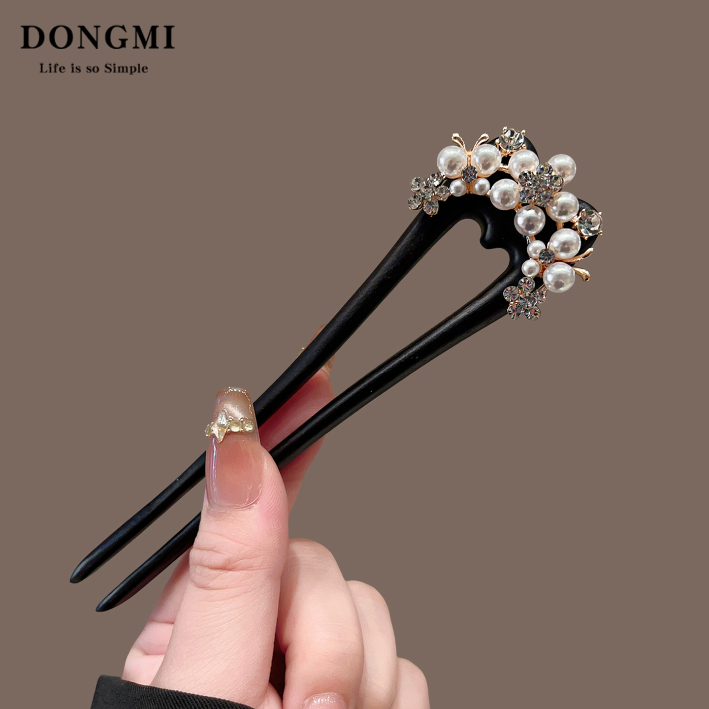 黑檀木u型双钗发簪女簪子发钗