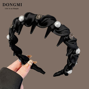 法式闪钻珍珠波浪发箍女款高颅顶头箍发饰带齿防滑外戴压发卡头饰