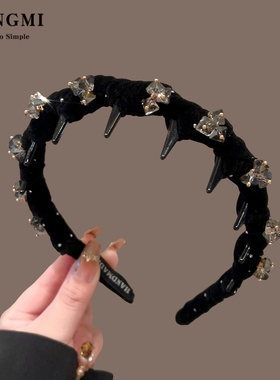 高端精致丝绒水晶带齿发箍女压发洗脸头箍高颅顶碎发整理神器发饰