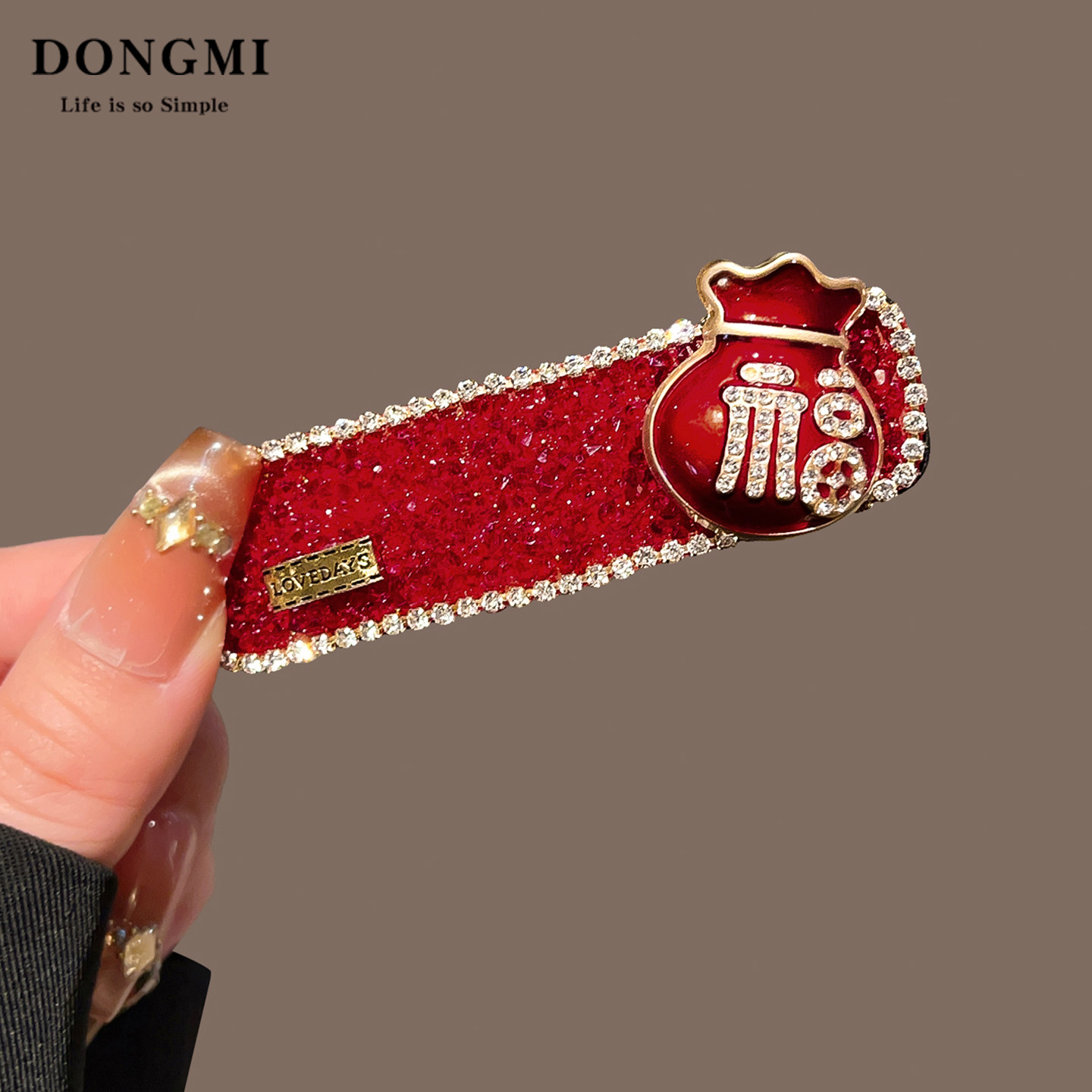 红色水钻新年福字新年发夹女本命年发卡高级感侧边碎发刘海夹头饰,饰品/流行首饰/时尚饰品新,发饰,淘宝优惠券,粉丝福利购,淘宝优惠卷