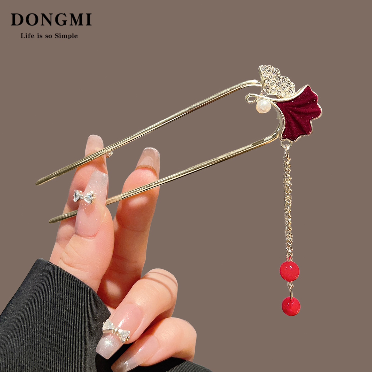 新中式U型银杏叶发簪女