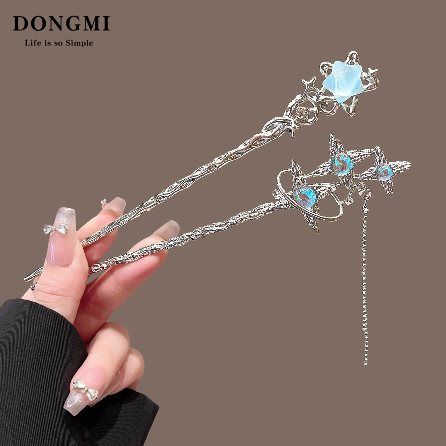 新中式月光石星球月亮发簪女2025新款高级感小众发钗盘发簪子头饰