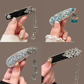 璀璨星河 黑曜石闪钻铃铛流苏发夹女2026新款 高端民族风刘海边夹