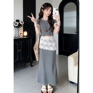 法式高级感灰色连衣裙子女夏季2026新款独特绝美漂亮套装包臀长裙