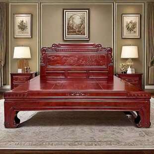 中式红檀木全榫卯结构纯实木床1米8复古大床1米5仿古典雕花婚床