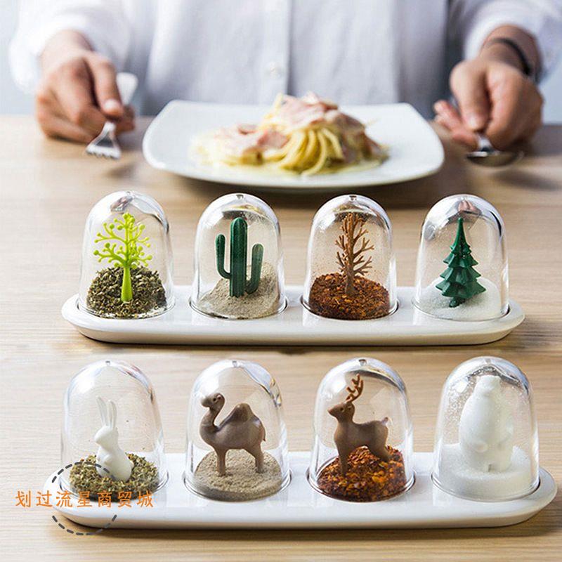 厨房季节调味罐创意可爱动物森林小景餐桌调味瓶糖罐盐罐多用4/装