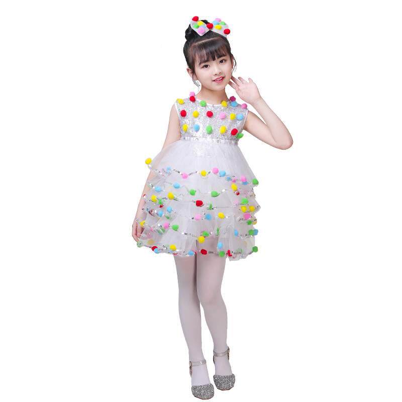 极速l一儿童蓬小蓬裙演出班幼儿黄色舞蹈服女童六可爱公主裙亮服