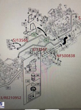 迪尔904 1204 1404拖拉机SJ13567油冷却器至DT壳体液压滤芯油管