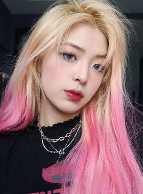 新品网红渐层假发女长发亚麻奶金渐层水粉红色lolita街拍自然全头