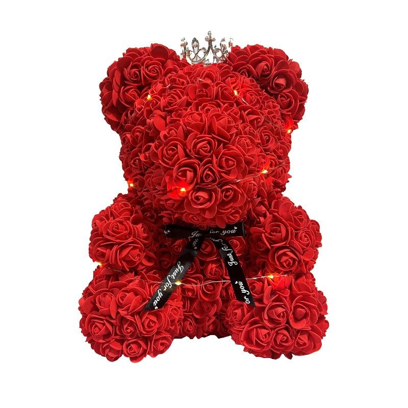永生花玫瑰熊520情人节七夕节生日礼物摆摊仿真花抱抱熊创意摆件