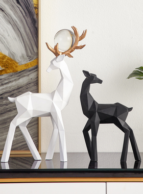 招财鹿摆件创意现代简约客厅玄关酒柜服装店装饰品轻奢北欧几何鹿