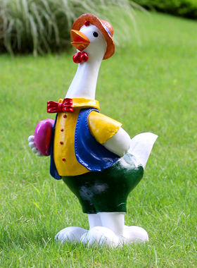 花园卡通情侣鸡鸭子摆件户外园林庭院花园别墅农场景观装饰工艺品