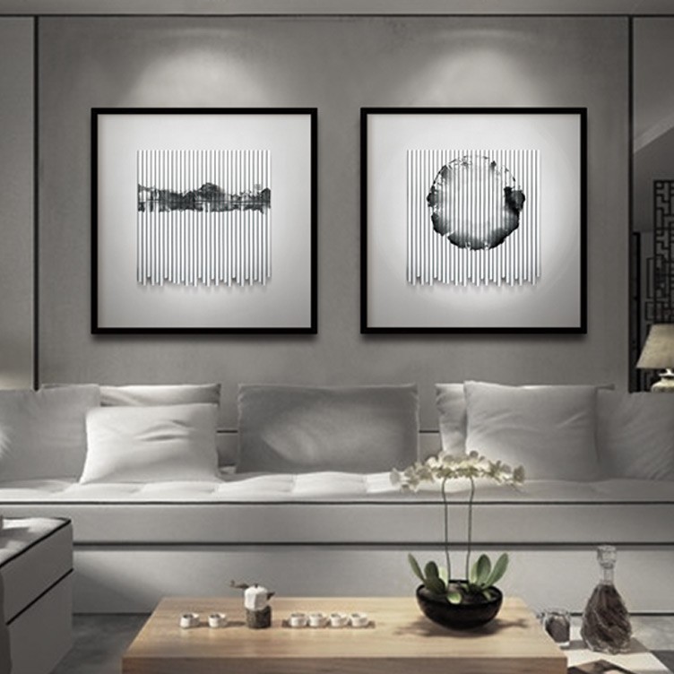 新中式禅意水墨装饰画现代挂画客厅立体实物画沙发背景墙手工壁画