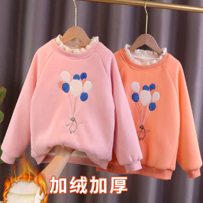 极速女童加绒加厚卫衣秋冬装2022新款洋气保暖一体绒中大儿童高领