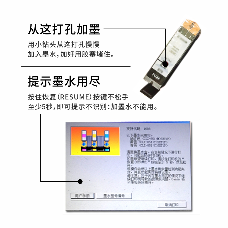 适用佳能TS9120 TS6120 TS9180TS6180 6色打印机墨盒填充连供墨水
