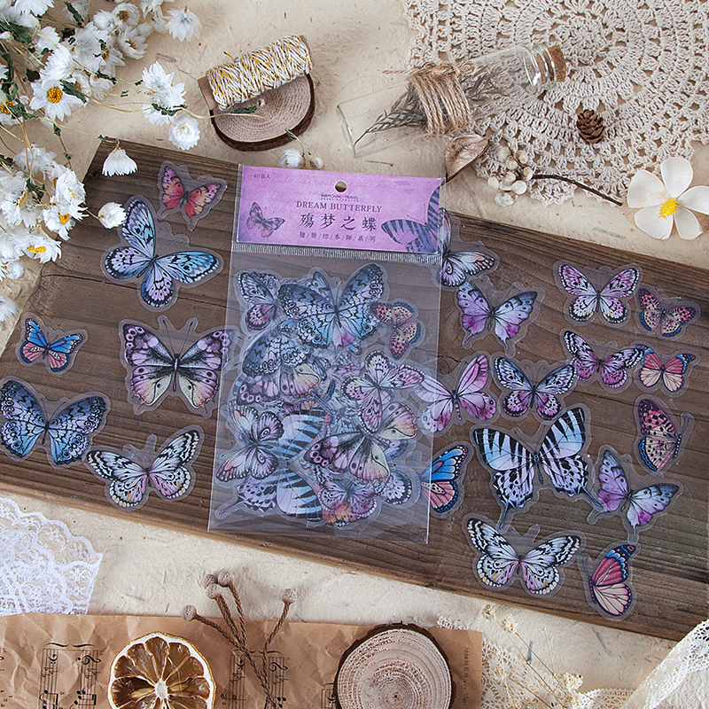 VanYi 8 Designs 40Pcs/lot Butterfly Deco Stationery Sticker