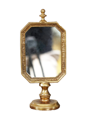 费灵家居欧式复古手工做旧桌面化妆镜怀旧金色银色梳妆台镜子轻奢