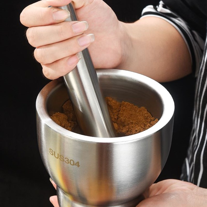 304不锈钢压蒜器家用捣碎罐手动研磨蒜泥器蒜臼子捣药器研钵擂钵