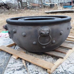 古法陶瓷虎头缸水培金鱼荷花瓦岗老式门海黑陶泥盆鱼缸