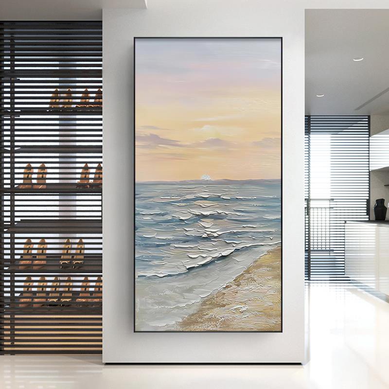 网红海上日 入户玄关装走饰过画油画出景廊壁画现代简约道风竖版