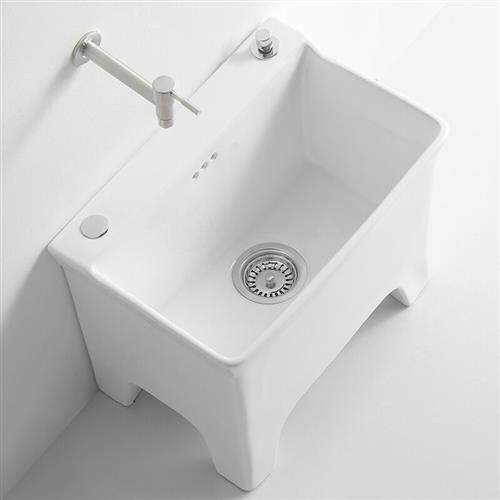 极速拖把池家用阳台化妆室地盆拖布池高脚落地式陶瓷墩布池大号 Y