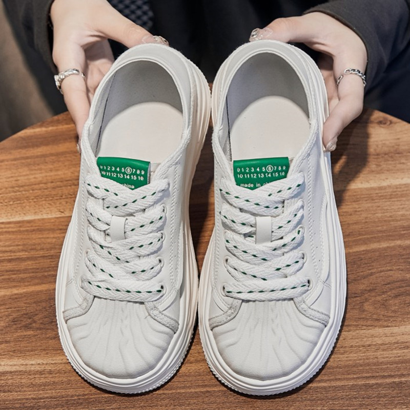 今年流行的小白鞋女贝壳头女鞋真皮2023年爆款轻便舒适两穿休闲鞋