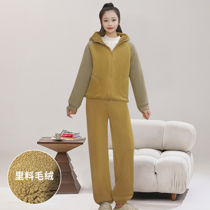 FH13奥粒绒连帽加厚加绒可外穿休闲运动装洋气卫衣女款秋冬套装