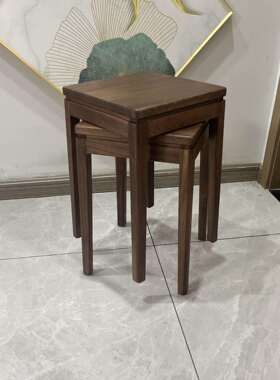 北美黑胡桃木餐凳客厅整装餐凳全榫卯家用高凳可折叠实木餐椅圆凳