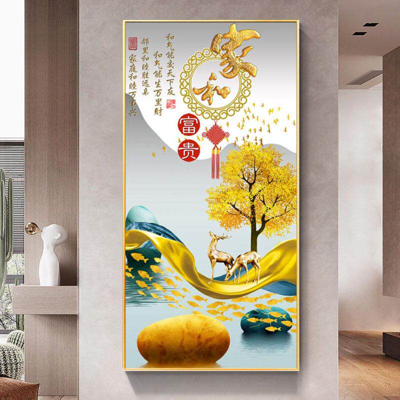 客厅进门入户玄关走廊过道墙壁装饰画晶瓷镶钻石挂画2024新款大气