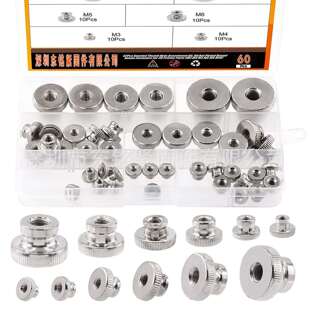 60PCS 304不锈钢滚花手拧螺母高台阶滚花螺帽806螺母