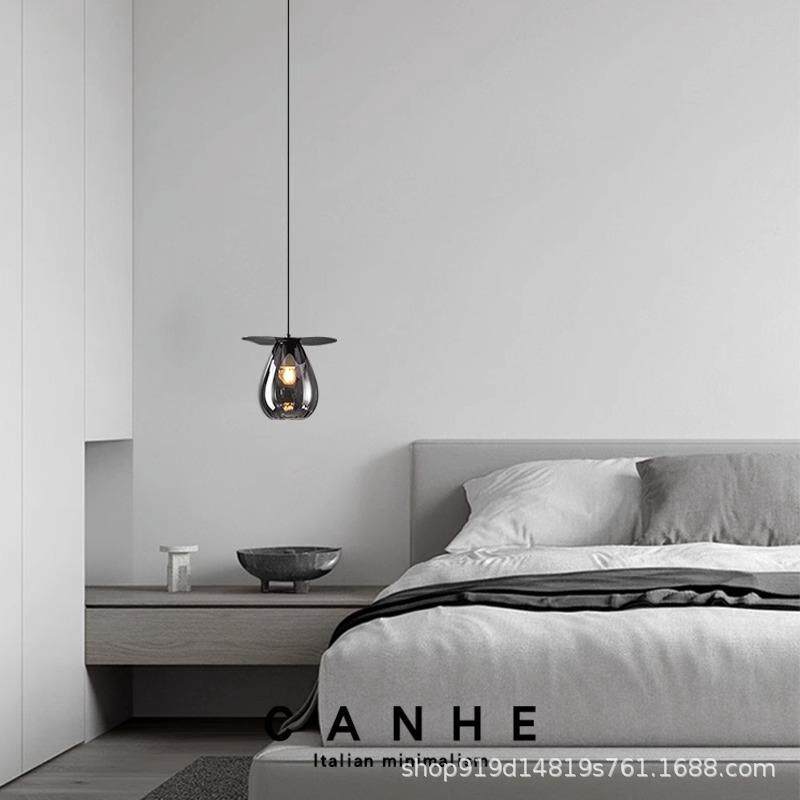 意式极简全铜卧室床头小吊灯简约现代设计师创意玻璃玄关吊线灯具