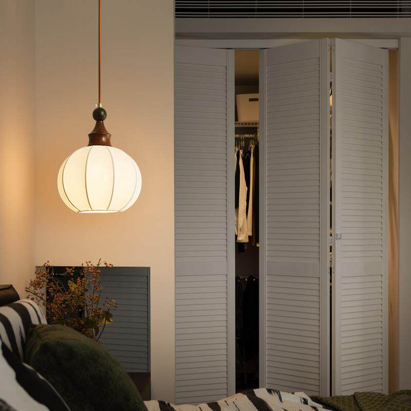 法式奶油风卧室吊灯南洋风艺术布艺餐厅灯中古创意复古南瓜小吊灯