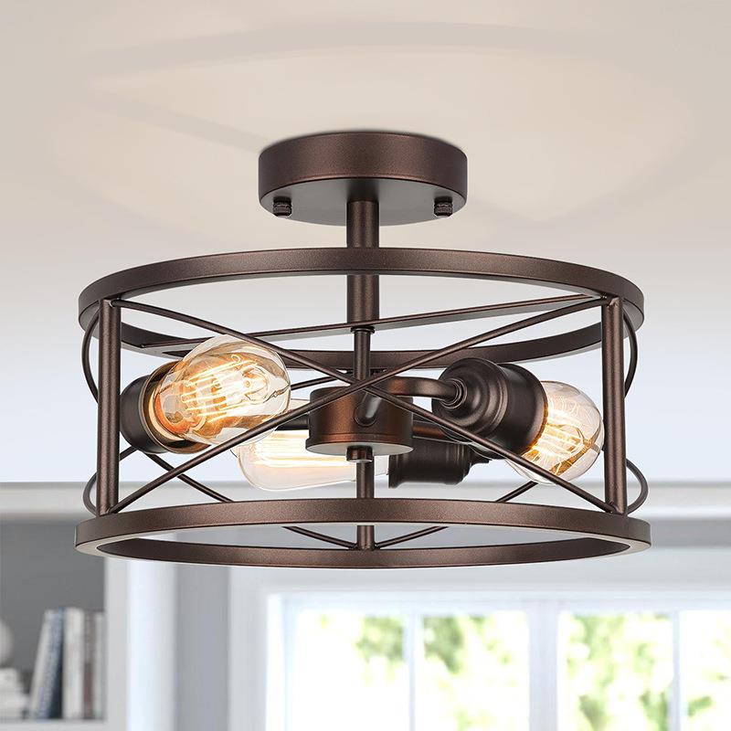 跨境美式复古圆形复古客厅卧室餐厅铁艺吸顶灯吊灯
