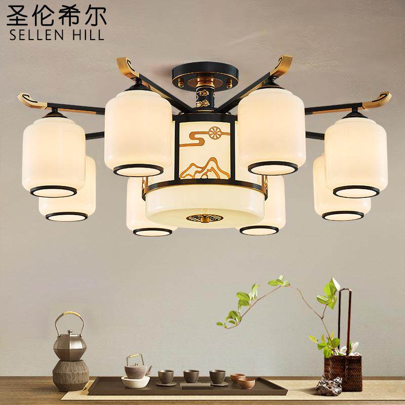 新中式吊灯复式别墅餐厅现代简约餐吊大气家用卧室客厅吸吊两用灯