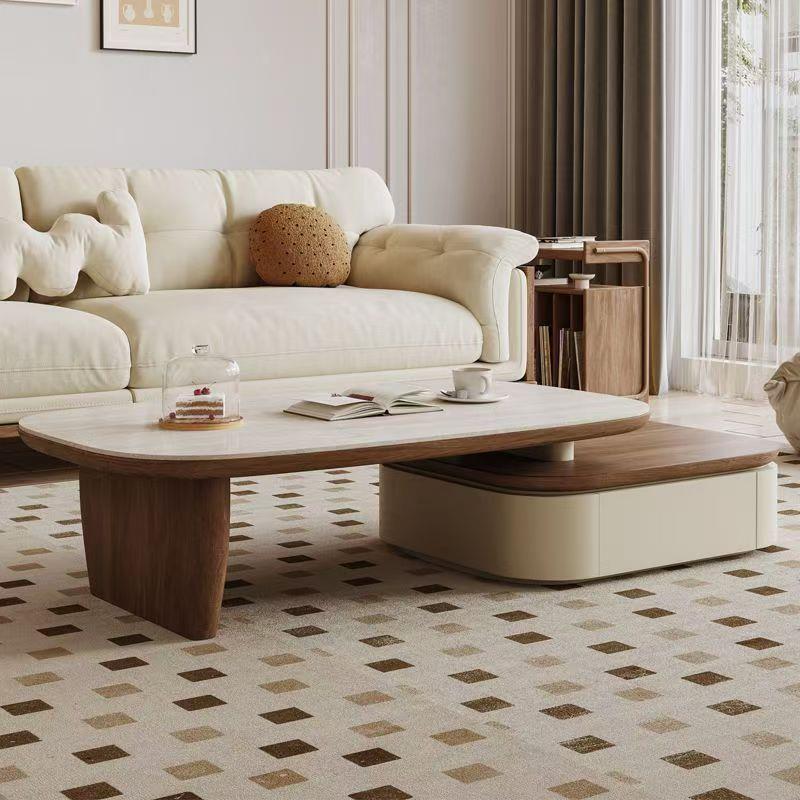 中古风胡桃木圆形茶几小圆桌电视柜组合茶几家用客厅小户型