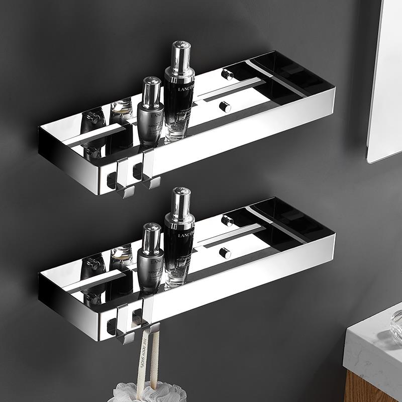 免打孔浴室置物架304不锈钢长方形壁挂式卫生间厕所墙上架子小号