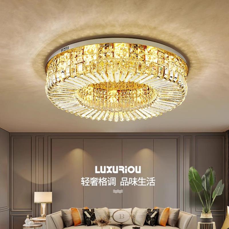 新款水晶吸顶灯客厅灯圆形轻奢现代简约餐厅主卧室灯家用中山灯具