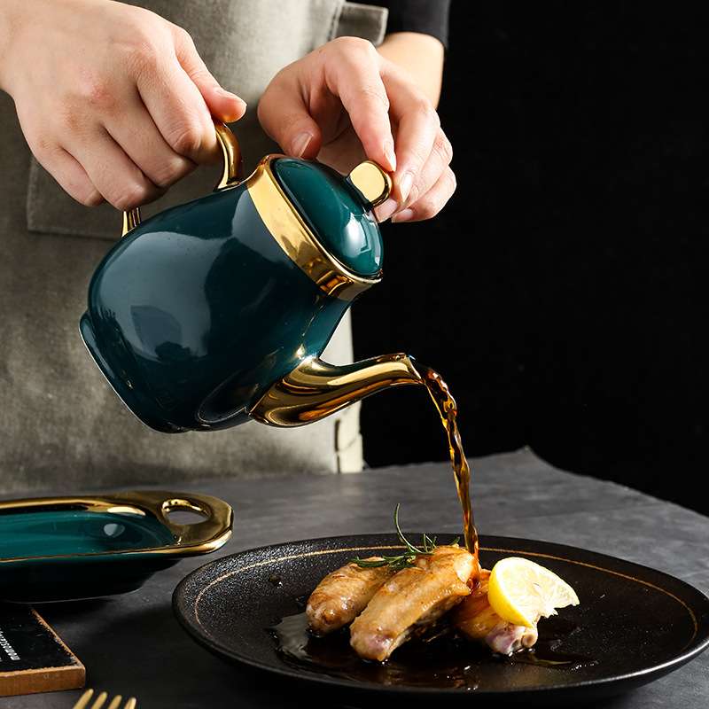 欧式陶瓷调味罐套装创意家用厨房三件套醋壶油壶调料盒带托盘套装