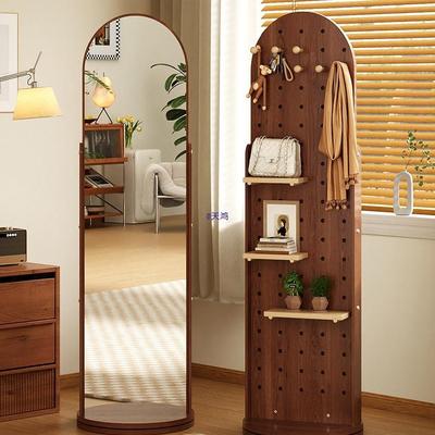 三梦洞洞板穿衣镜旋转全身镜家用衣挂一体镜置物架落地试衣镜子